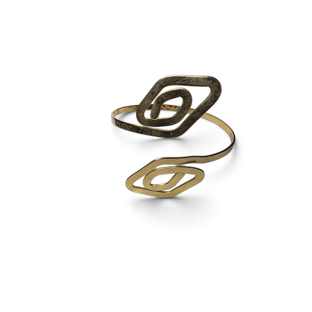 Vintage Gold Tone Square Spiral Cuff Bracelet Adjustable Boho Bohemian Festival